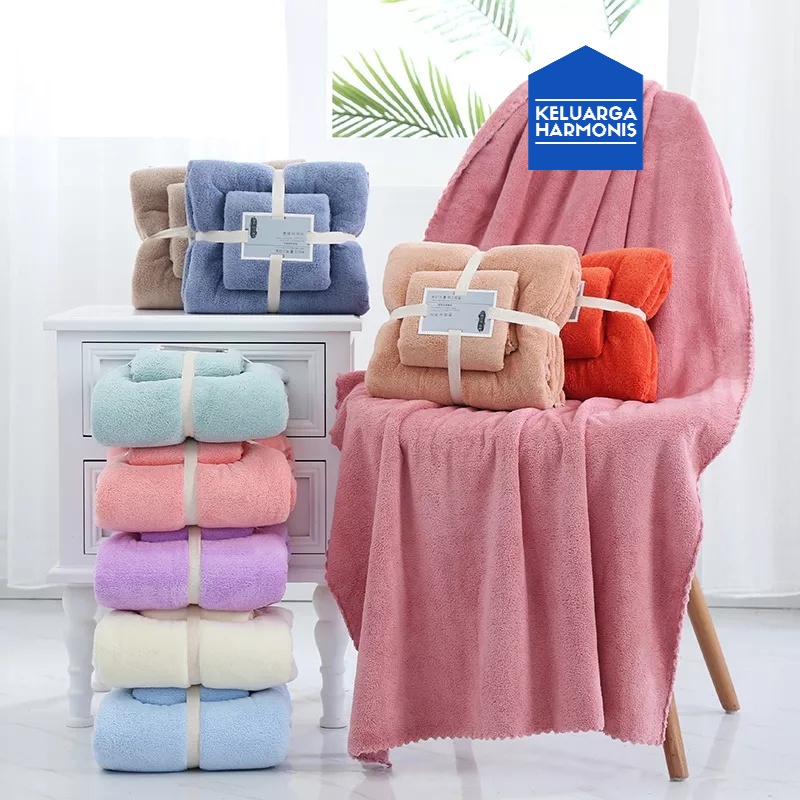 Handuk Mandi Set 2 in 1 Bahan MIcrofiber 70 Cm x140 Cm &amp; 35Cmx75Cm