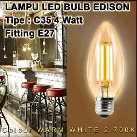 Lampu LED 4 Watt Filament MORGEN C35 E27 Kuning - Lampu LED Filamen 4 watt Edison C35 E27 Morgen