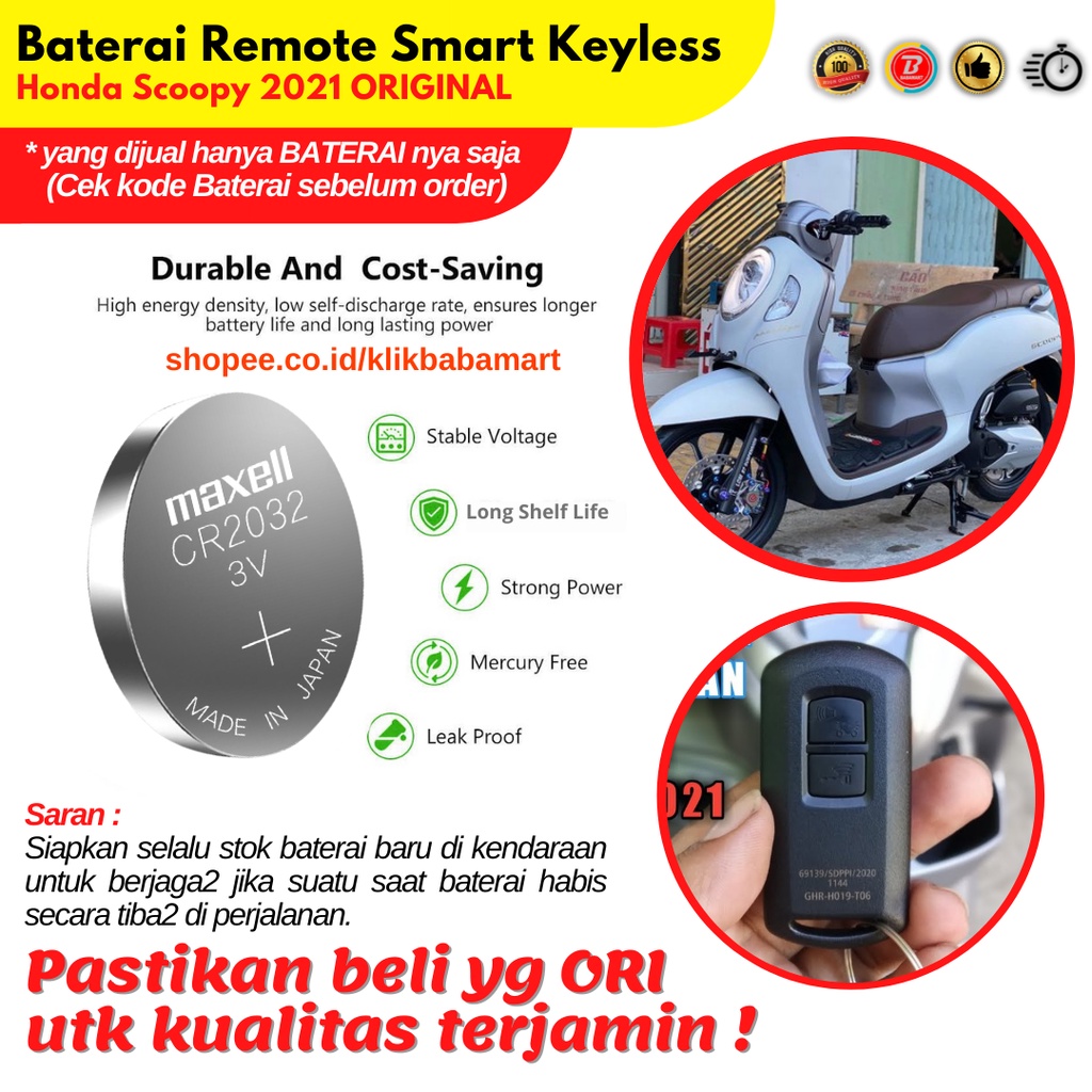 BATERAI REMOT MOTOR HONDA SCOOPY 2021 SMART KEYLESS REMOTE ORIGINAL