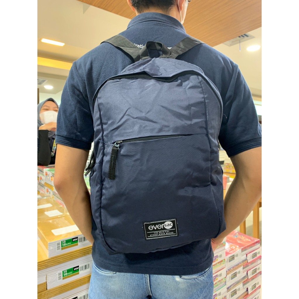 gramedia tasikmalaya   tas eversac bag foldable backpack navy