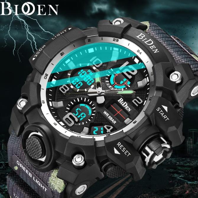 BIDEN Jam Tangan Pria Militer Olahraga Digital&Analog Tali Silikon Jam