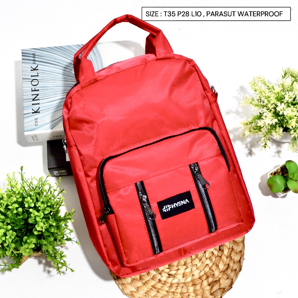 Tas Wanita Punggung Ransel mini polos bahan parasut waterproof anti air bisa selempang ransel dan tenteng 3 in 1