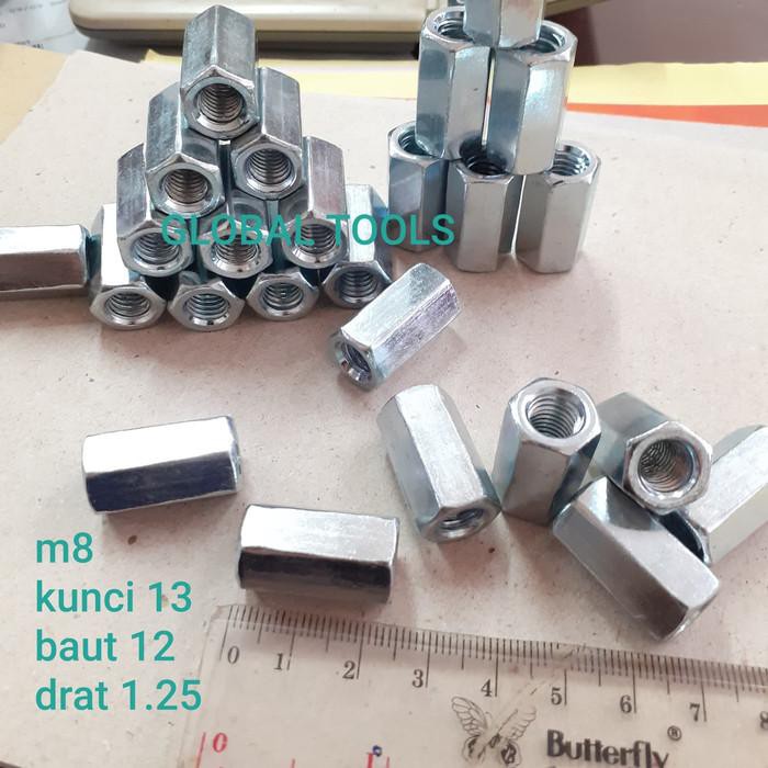 Sale Hot  Long nut galvanis m8 kunci 13 join nut baut 12 mur panjang baut 12 Tools Baut
