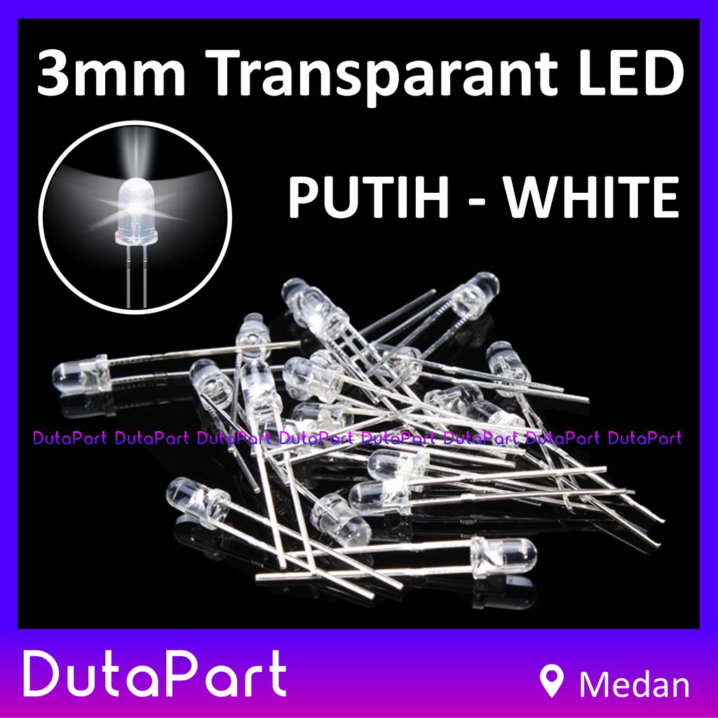 LED 3mm PUTIH WHITE Transparant Bening F3 LED Dioda KUALITAS BAGUS