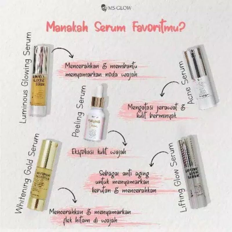 MS GLOW SERUM WAJAH / ALL SERUM MS GLOW/ SERUM LUMINOUS LIFTING ACNE PEELING SERUM GOLD MS GLOW