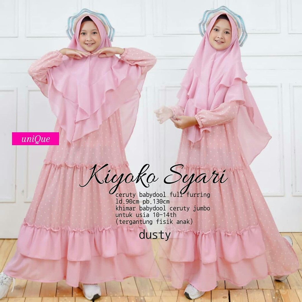 KIYOKO SYARI KIDS set gamis ceruty babydoll polos anak perempuan remaja 9-14 th