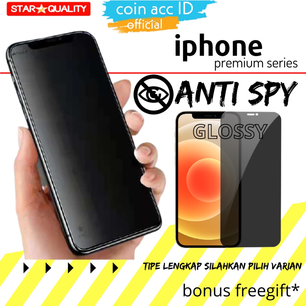 [PREMIUM] ANTI SPY IPHONE 15 14 pro/X/XR/XS/11/13 pro max/12 mini/7/8/6/6s plus - Tempered Glass warna hitam full PRIVACY