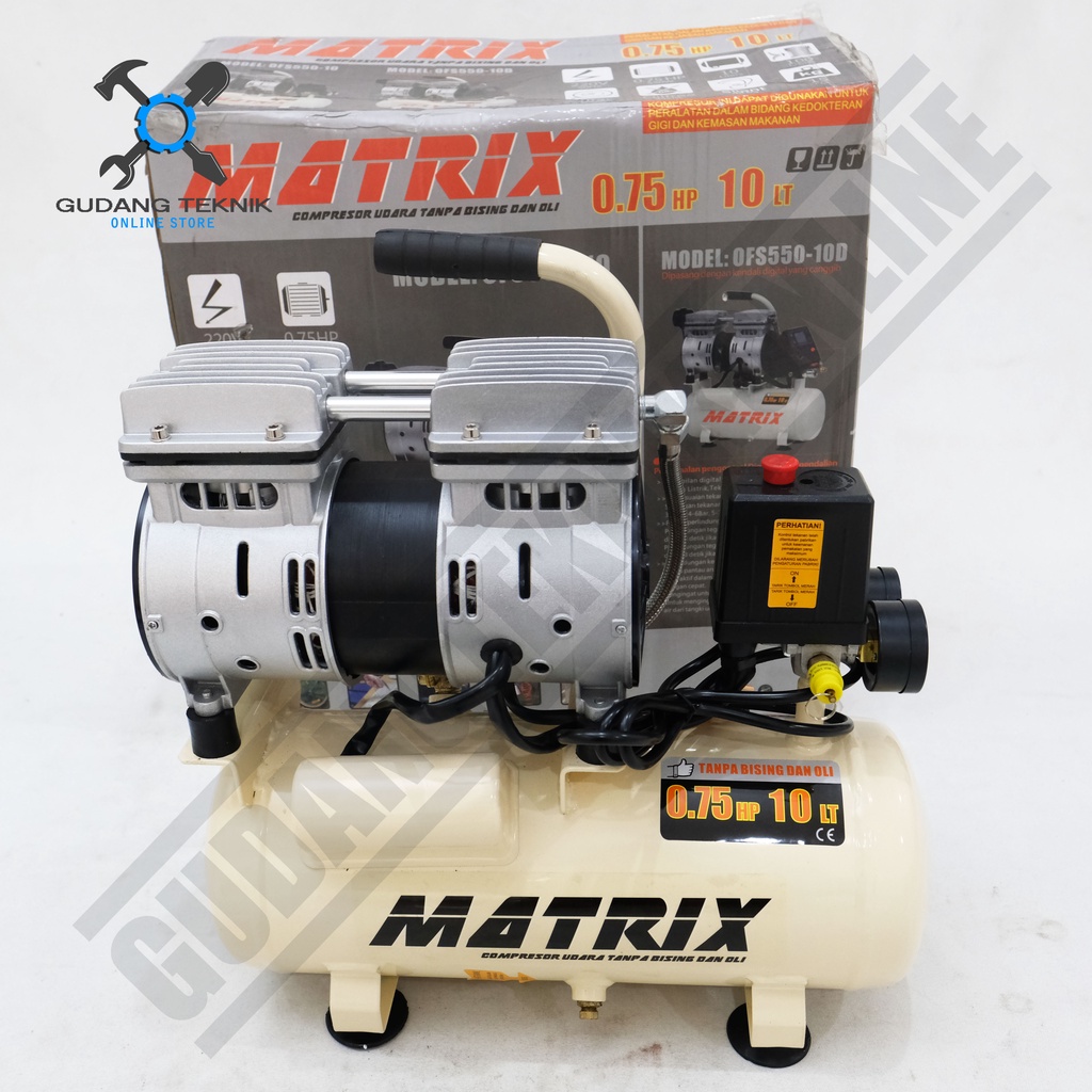 Kompresor Angin Tanpa Oli MATRIX OFS 550-10 / Air Compressor Oilless MATRIX OFS550-10 3/4Hp 10L