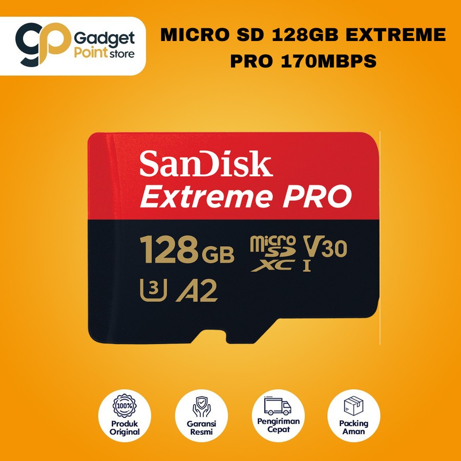Memory 128GB 200mbps | Sandisk Extreme Pro Micro SD CL10 128GB SDHC A2, UHS-1, R/W 200mbps - Origanal Garansi Resmi