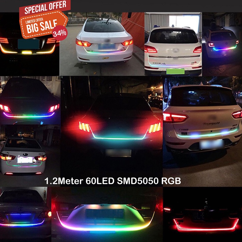 LAMPU LED BAGASI 60PCS SMD5050 12V 24V DC 120CM RGB LAMPU BAGASI MOBIL LED TAIL TRUNK LAMPU LED STRIP