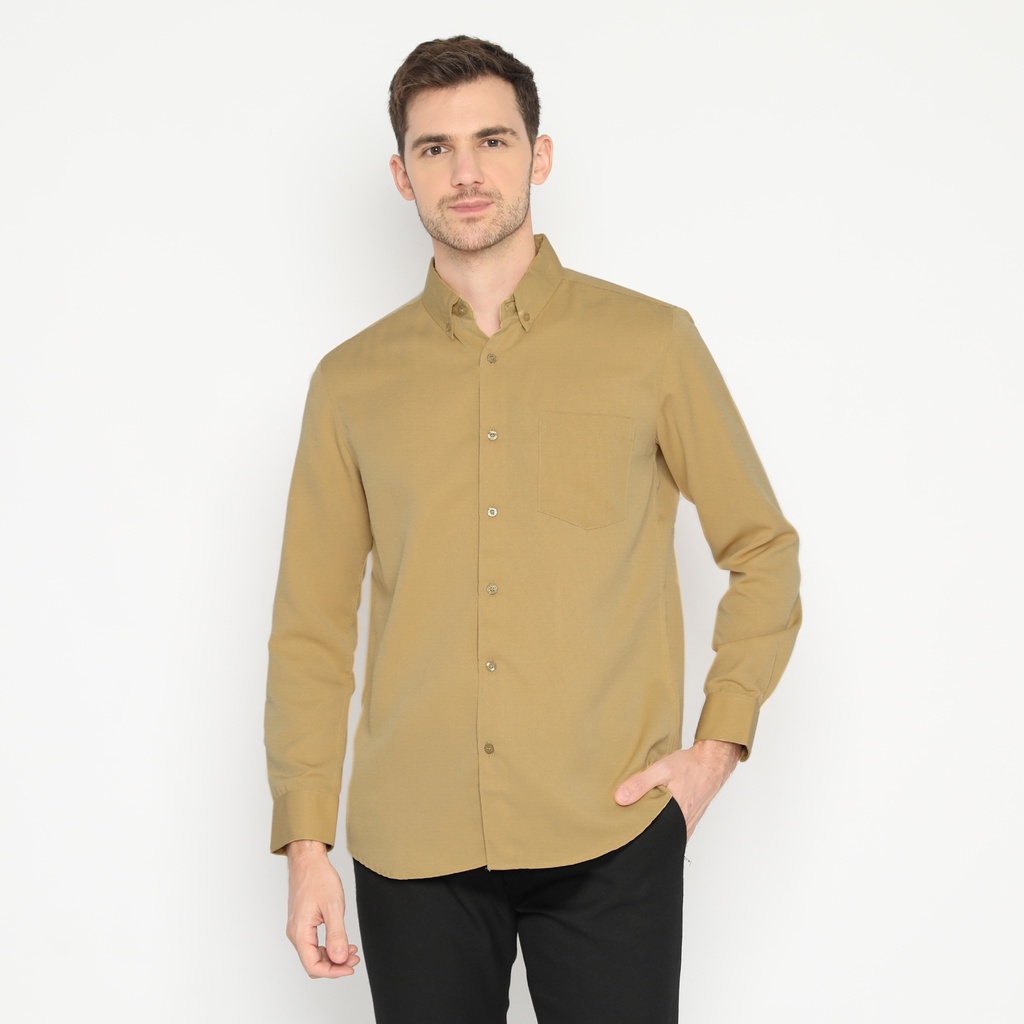 Platini Baju Kemeja Pria Lengan Panjang Polos Polinosic Kuning Gading 66113