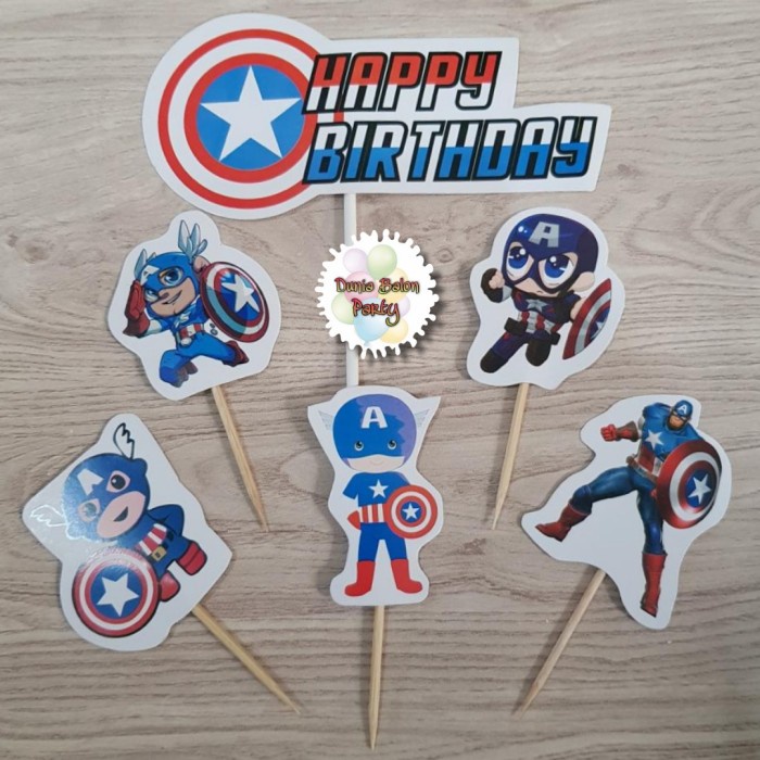 Cake Topper Happy Birthday / Hiasan Kue Captain Amerika