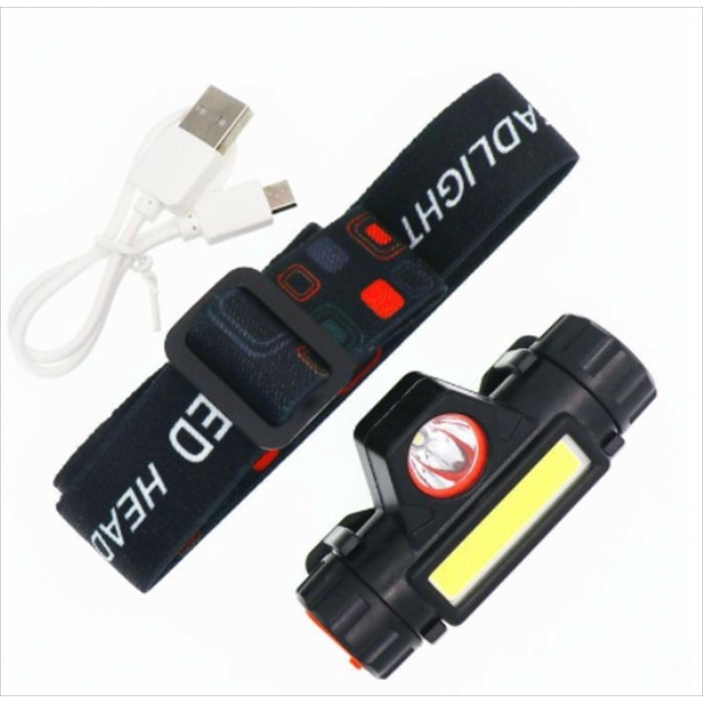 Senter Kepala LED 2 in 1 Waterproof Headlamp Rechargeable