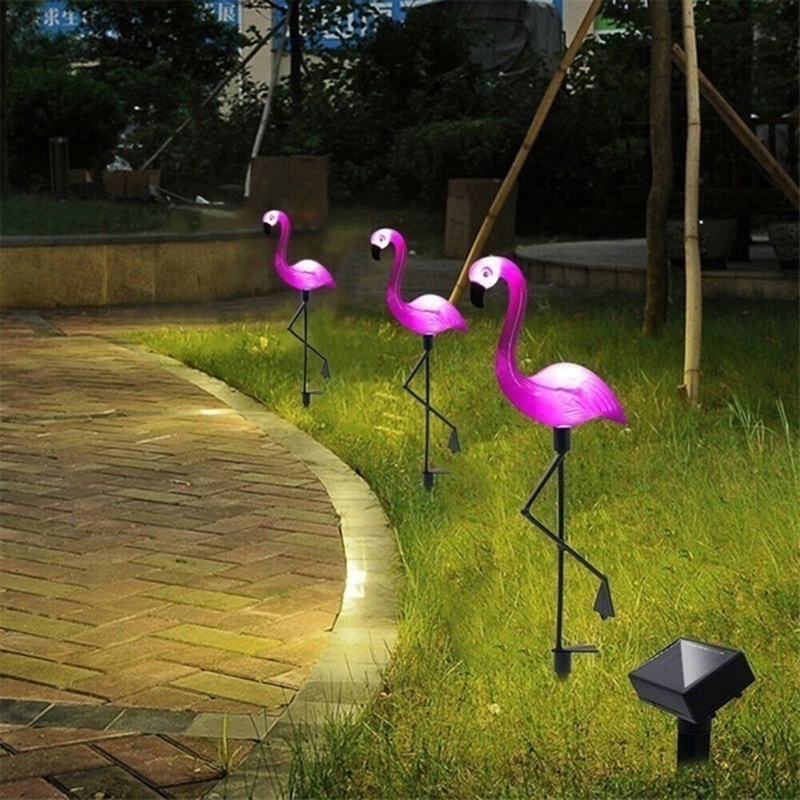 (LUCKID) Lampu Taman Led Tenaga Surya 3-Led Bentuk Flamingo