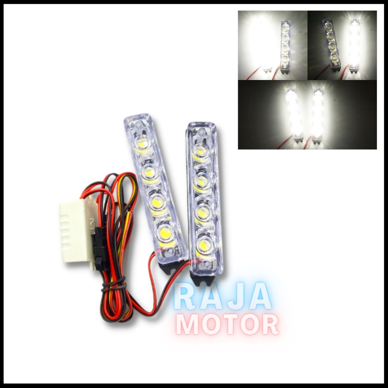 Lampu Motor DRL Kedip Strobe Blitz 8 LED 2 mode Universal Motor-Putih Putih