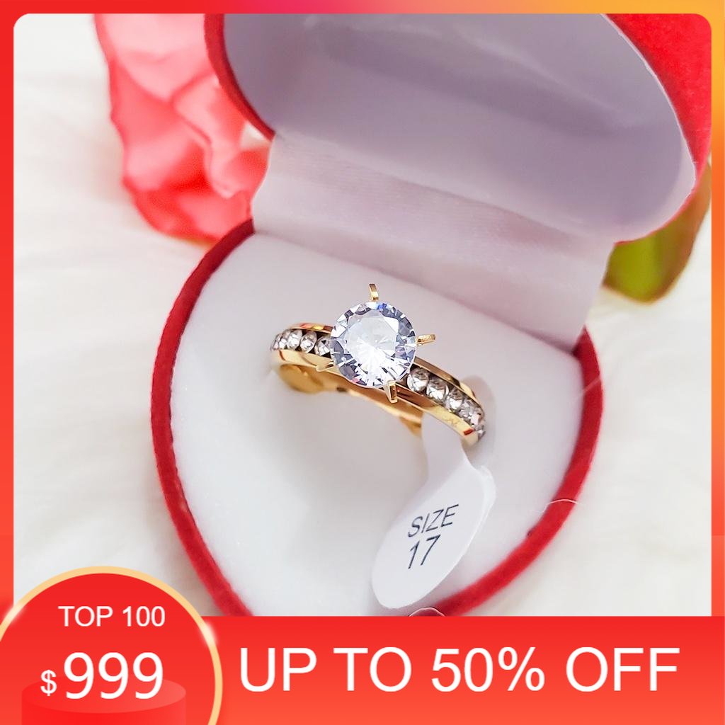 Cincin Titanium Anti Alergi Permata Baris Lapis Emas 18k Plus Kotak Cincin Bentuk Love