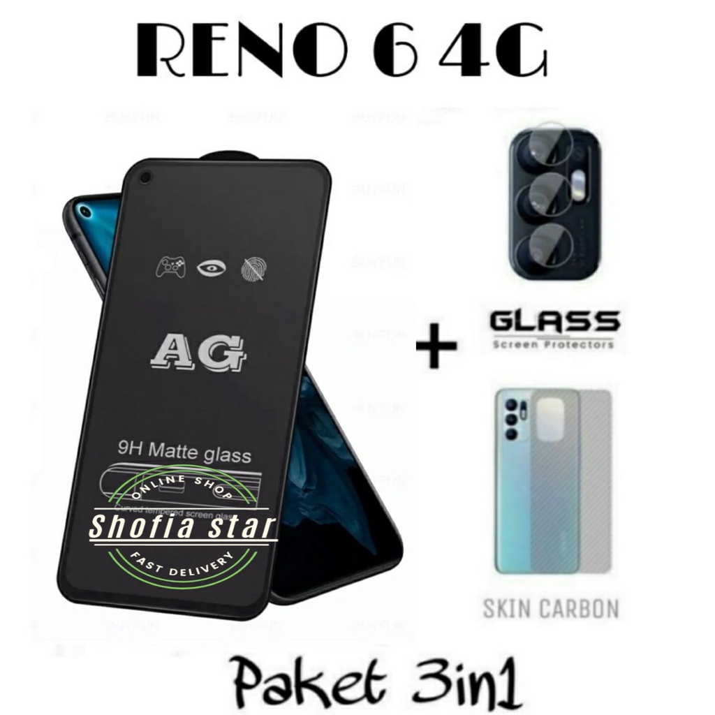 3IN1 TEMPERED GLASS MATTE RENO 6 7 5 5 F 7Z 4G5G TG LAYAR ANTI GLARE KACA FULL COVER