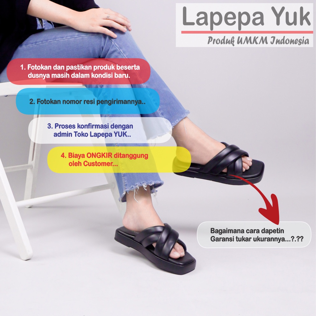 LAPEPA YUK - Sandal Wanita Teplek BELLA Sendal Cewek Platform Wedges Kondangan Hak Tinggi  2cm Model Silang 2 Size 36 37 38 39 40 Lucu Jalan Casual Santai Rumah Slop Warna BLACK Hitam Selop Premium Unik Original Kekinian Terbaru Shoes Mall Official Store