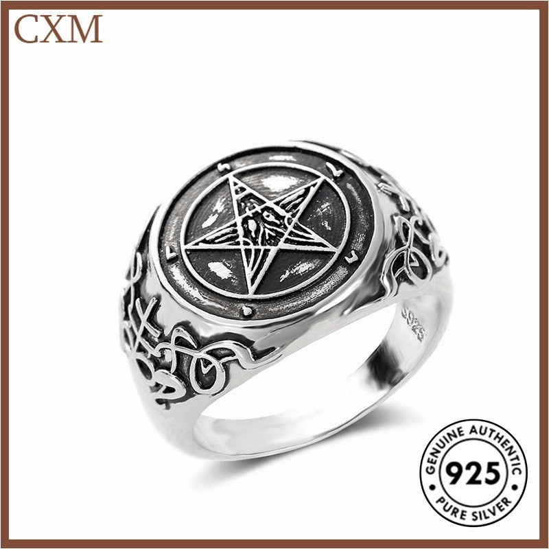 Cincin Sterling Silver 925 Model Kepala Kambing / Setan / Pentagram Untuk Wanita