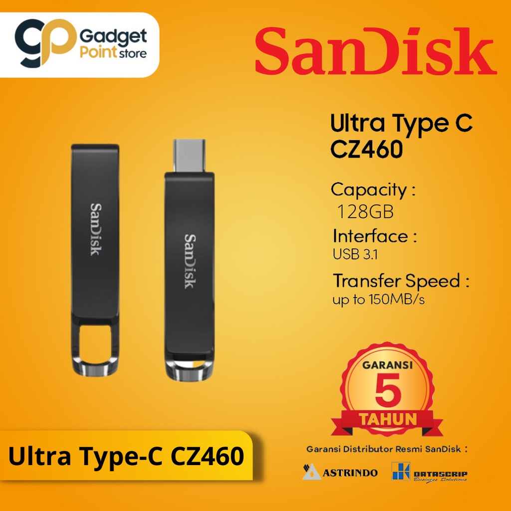 Flashdisk  128 GB | SanDisk Flashdisk Ultra USB Type-C 3.1 128GB CZ460 - Garansi Resmi