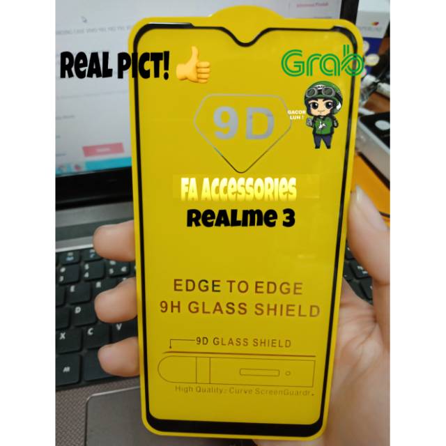 Tempered glass 5d full lem REALME 3 HITAM screen protector