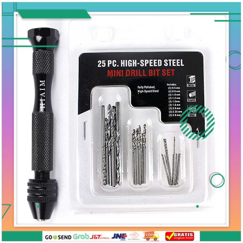 (BISA COD) FTIHSHPHIAIM Bor Tangan Manual HSS Twist Drills + 25 Mata Bor Mini - MDBK5