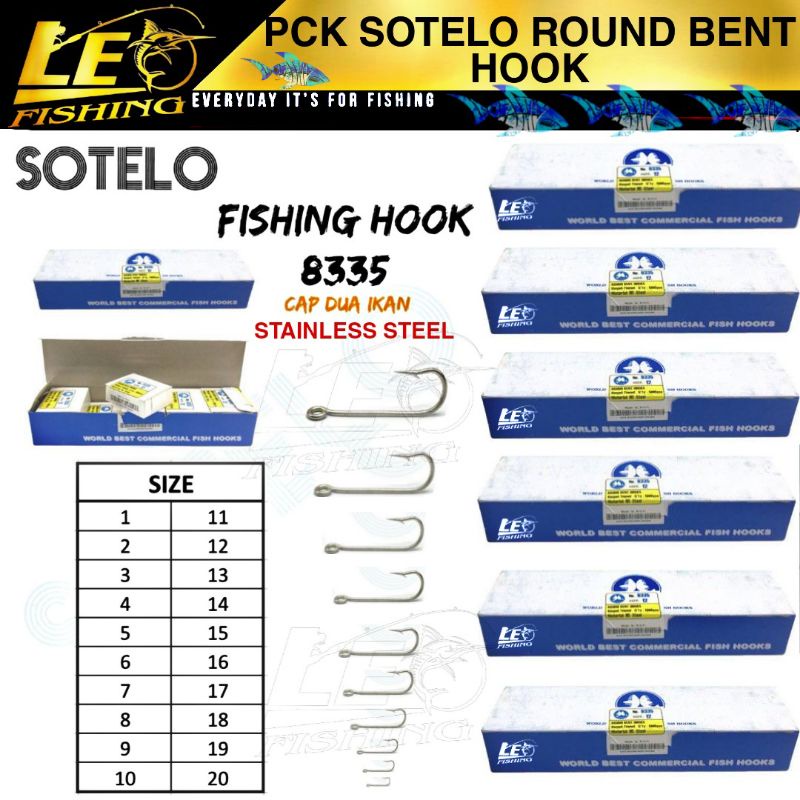 KAIL PANCING NELAYAN SOTELO DUA IKAN ROUND BENT HOOK STAINLESS STEEL TIPE 8335 SIZE 11 12 13 14 15 16 17 18 19 20