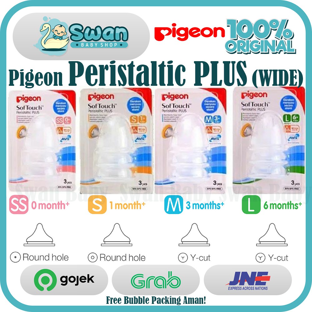 Pigeon Peristaltic Nipple PLUS / Dot Pigeon Wide Neck (Isi 3)