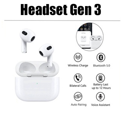 Headset Bluetooth Air Gen 3 2021 Earphone Wireless 1:1