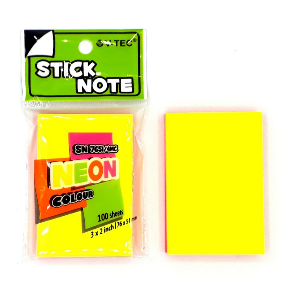 

Sticky Note 76x51 mm Neon Vtec SN 7651/4MC - Stick Note 3x2inch - Book Marked Neon Colour - Kertas Tempelan