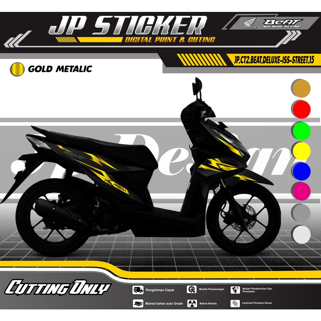JP Cutting Sticker BEAT DELUXE ISS STREEET - Aksesoris/Variasi  Honda BEAT DELUXE-ISS-STREET VARIASI HOLOGRAM GOLD DLL (2020 2021 2022) JP.CT2.15
