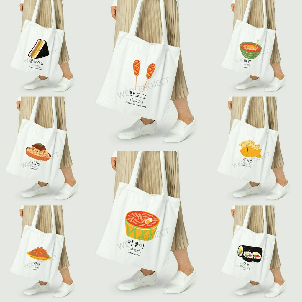 TOTE BAG KANVAS MURAH / TOTE BAG WANITA / TOTE BAG MOTIF KOREAN FOOD