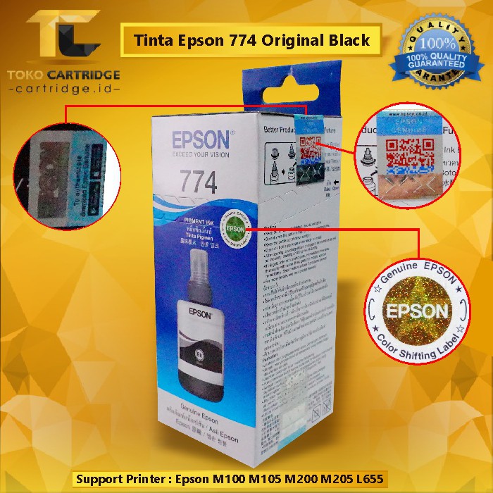 Tinta Epson 774 Black Original Pigmen T774 Hitam Pigment T7741 Ink Printer M100 M105 M200 M205 L655