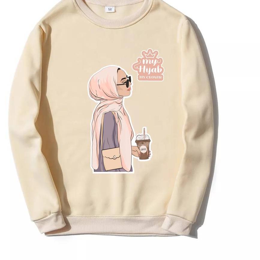 ♢ My Hijab My Crown Sweater Wanita Oversize M - XXL Fleece ➺