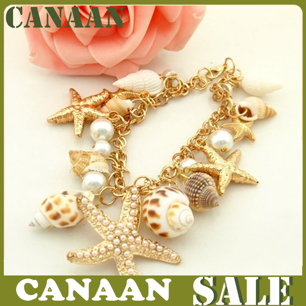 Canaan Gelang Tangan Rantai Adjustable Lapis Emas Untuk Wanita / Pantai