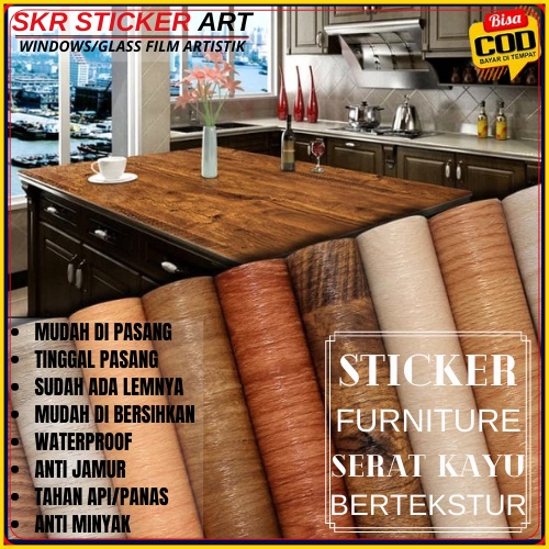 Stiker Motif Serat Kayu Untuk Furniture Meja Lemari Dinding Lantai Dapur Anti Air Minyak Dan Tahan P