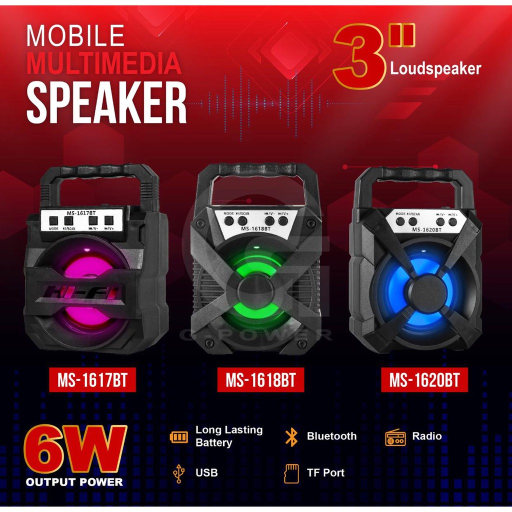 SPEAKER BLUETOOTH SUPER BASS G-POWER MS-1617 3"