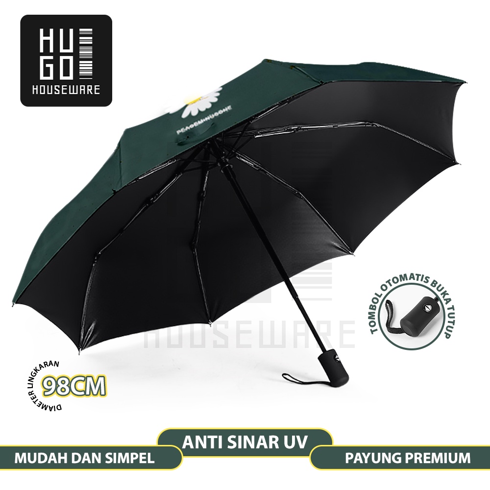 HUGO Payung Lipat Otomatis Buka Tutup Motif Daisy Anti UV Protection Rangka Fiberglass Anti Patah Premium Quality