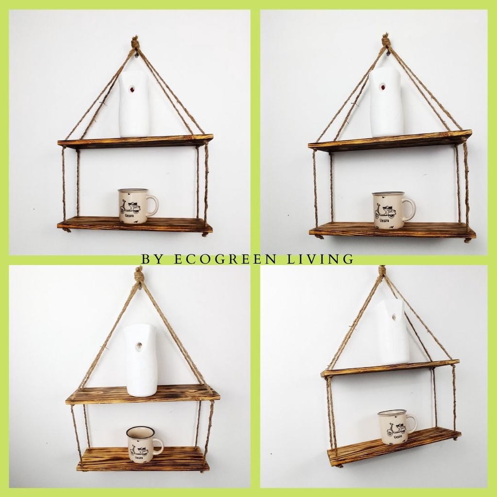 Ecogreen - RAK DINDING MINIMALIS VINTAGE 2 TINGKAT TALI GONI RUSTIC