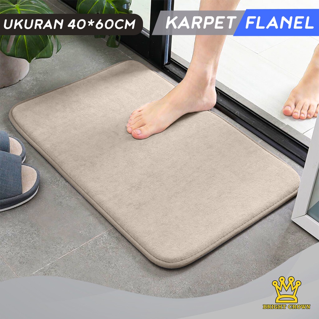 Bright Crown Keset Kaki Flanel Anti Slip / Keset Kamar Mandi Nyerap Air UK 40X60CM 9 Warna-Flanel C-Cream