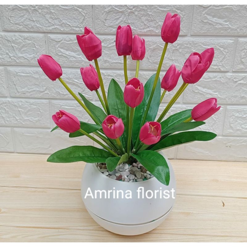 bunga tulip artificial vas bola//bunga tulip plastik//bunga tulip palsu