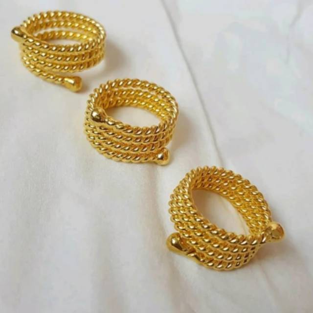 PROMO TERMURAH Set Perhiasan Lapis Emas 24k Xuping Cincin Ulir 1 Pcs Cantik XT0045 Titanium Laris