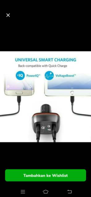 Anker Power Drive+ 2USB Car Charge 42W Quick Change 3.0 A2221H11 Hitam