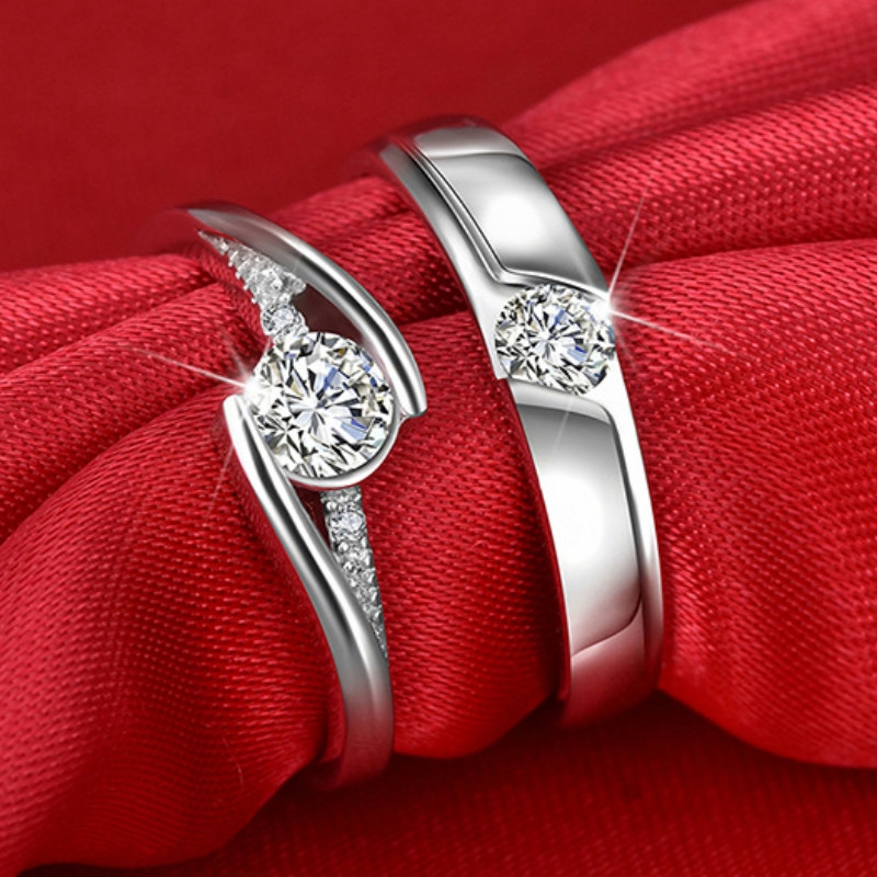 2pcs / Set Cincin Sterling Silver Dapat Disesuaikan Untuk Pasangan