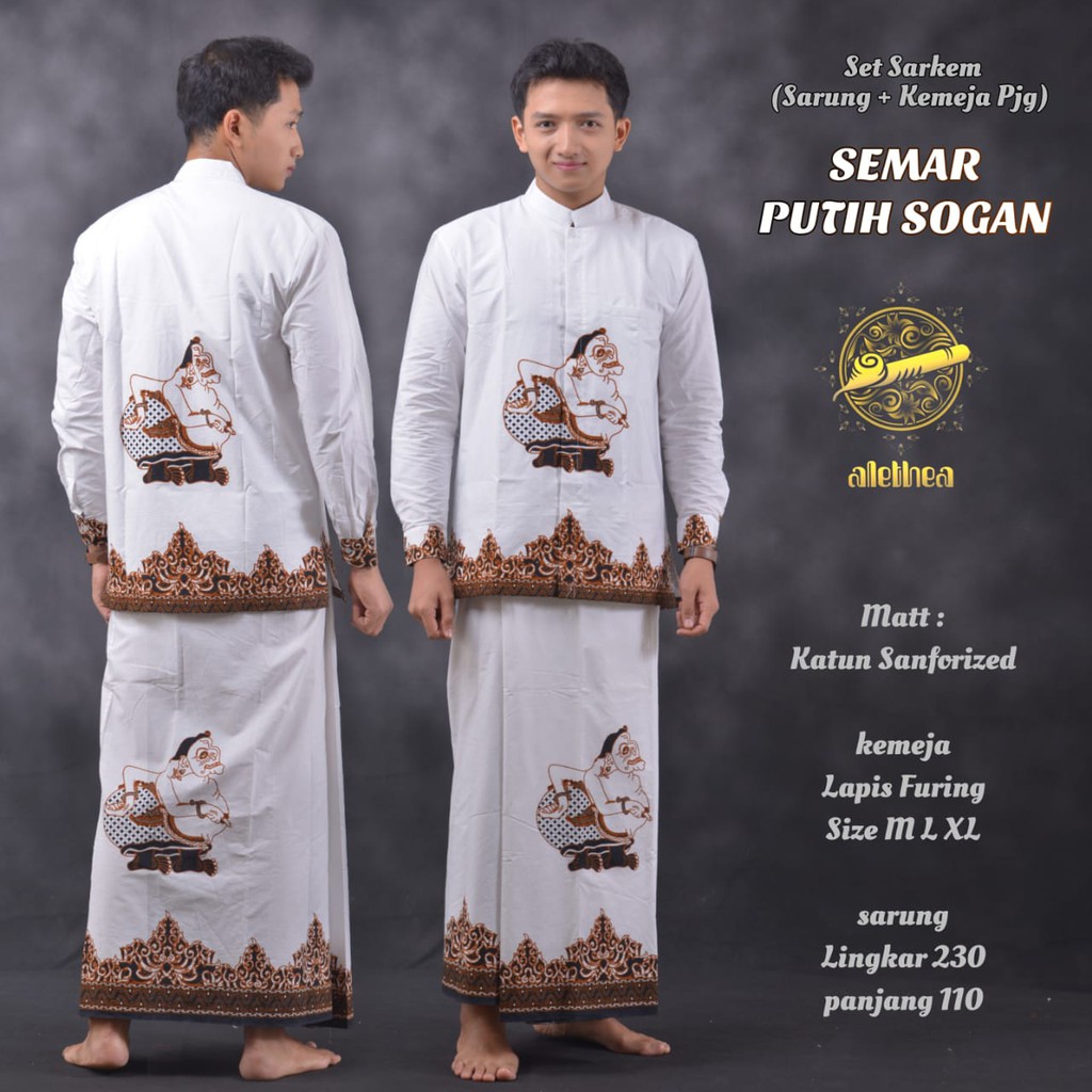 SEMAR PUTIH Baju Kemeja KOKO PANJANG dan Sarung Batik Pria Dewasa Premium Lebaran Asli Solo ALETHEA