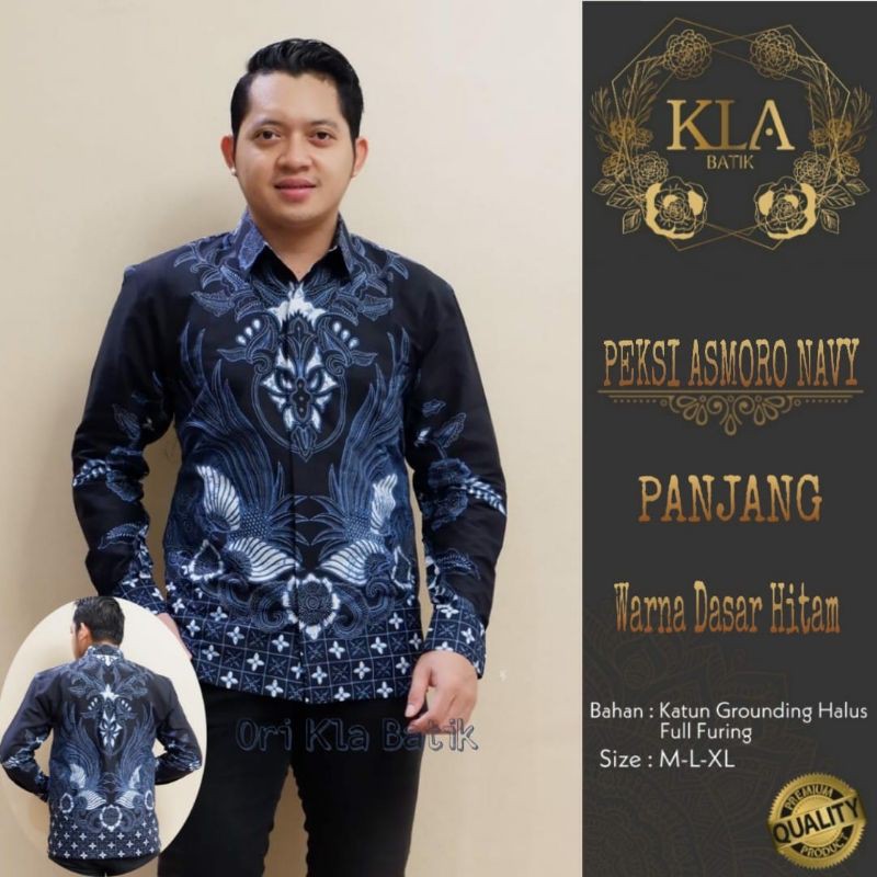 Kemeja Batik Pria Warna Navy Batik Lengan Panjang Lapis Furing ASMORO NAVY Batik Pria Terbaru