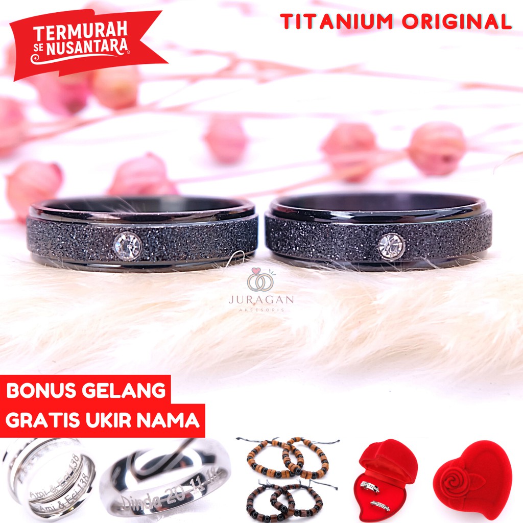 [UKIR NAMA + BOX HATI] Cincin Couple BUCIN Titanium M10 BONUS Gelang Couple