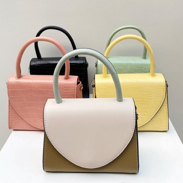 Croc-Effect Structured Top Handle Bag