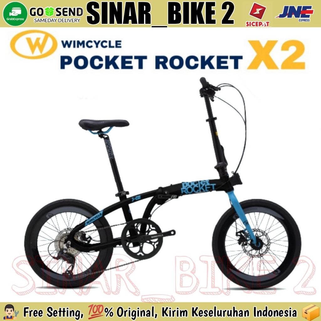 Sepeda Lipat 20 Inch WIMCYCLE POCKET ROKET X2 Frame Alloy 8 Speed