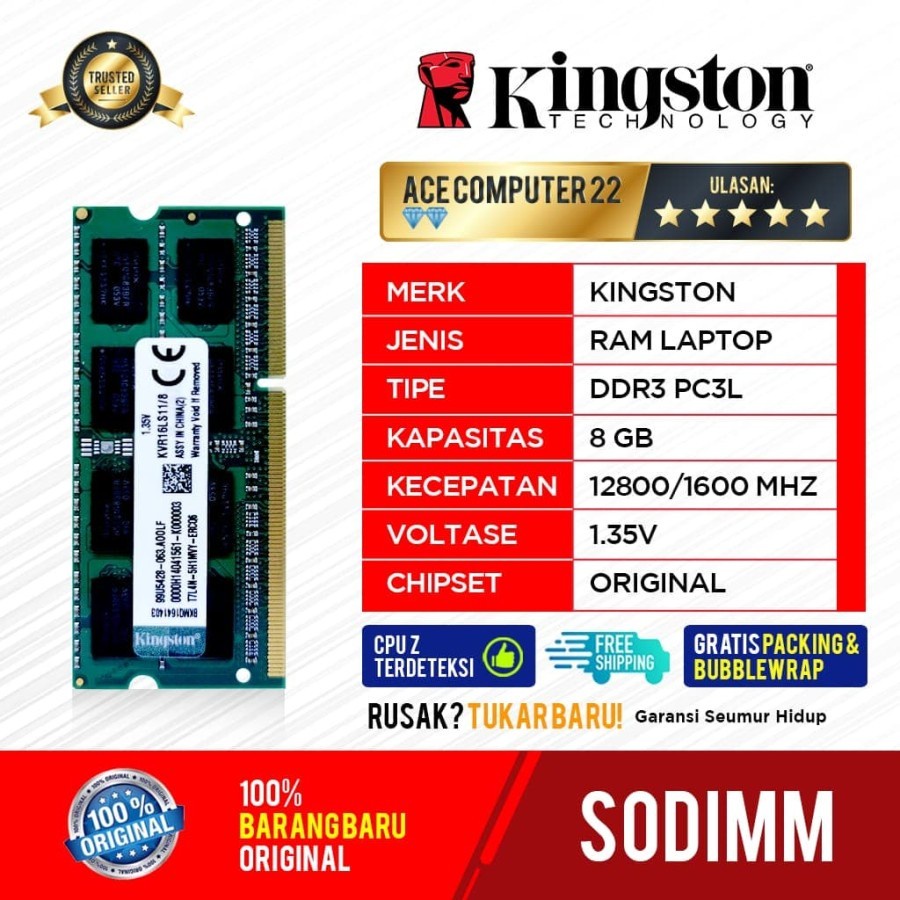 Ram Kingston 8gb ddr3 pc-12800 1600mhz sodimm - ram ddr3 8gb laptop